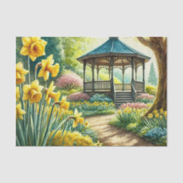 Papel De Seda Daffodils Amarelos na Primavera com Gazebo