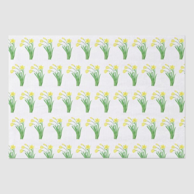 Papel De Seda Daffodils Watercolor Amarelo Primavera (Frente )