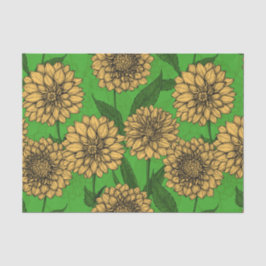 Papel De Seda Dahlias em amarelo e verde