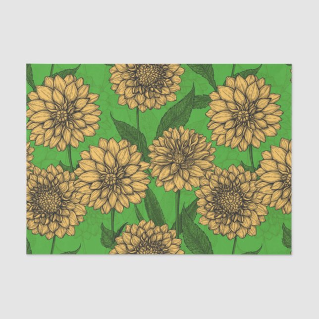 Papel De Seda Dahlias em amarelo e verde (Frente )