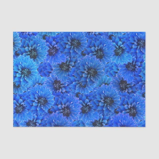 Papel De Seda Dahlias em azul real - design floral, (Frente )