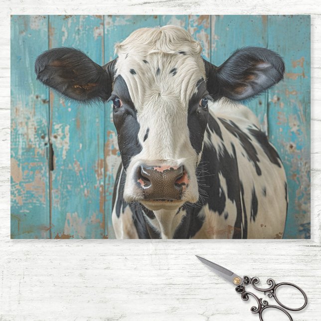 Papel De Seda Dairy Cow Rustic Blue Wall Decoupage (Criador carregado)