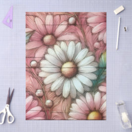 Papel De Seda Daisies Daisy Pastel Pink - Decoupage Floral Branc