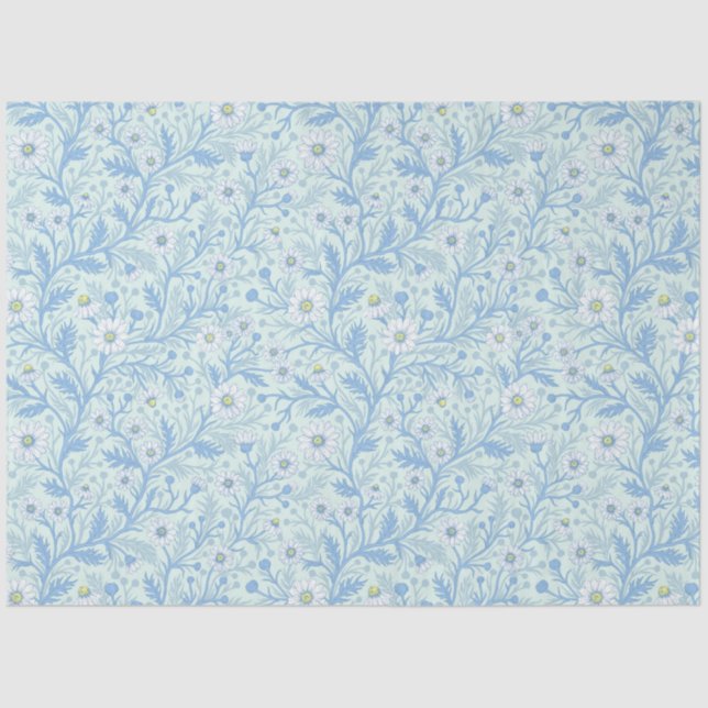 Papel De Seda Daisies in white and blue on sea glass (Frente )