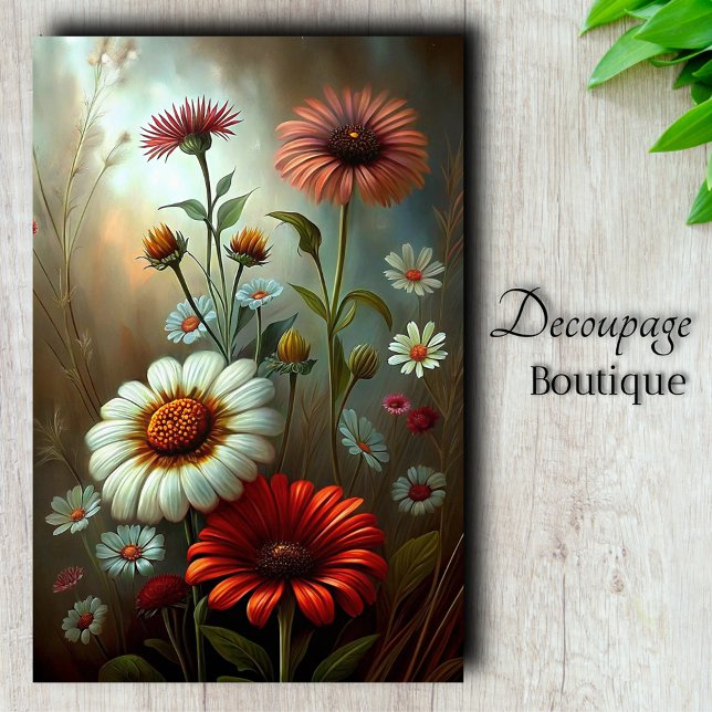 Papel De Seda Daisy Garden Na Dusk Decoupage (Daisy Garden At Dusk Decoupage Tissue Paper)