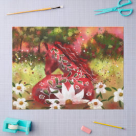 Papel De Seda Daisy Horse Red White Floral Decoupage Verde Verde