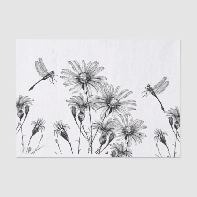 Papel De Seda Daisy Sketch do Artesanato de Decoupage do Dragonf (Frente )