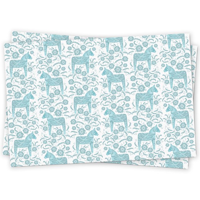 Papel De Seda Dala Horse Sueco (Swedish Dala horse teal green and white pattern tissue paper)
