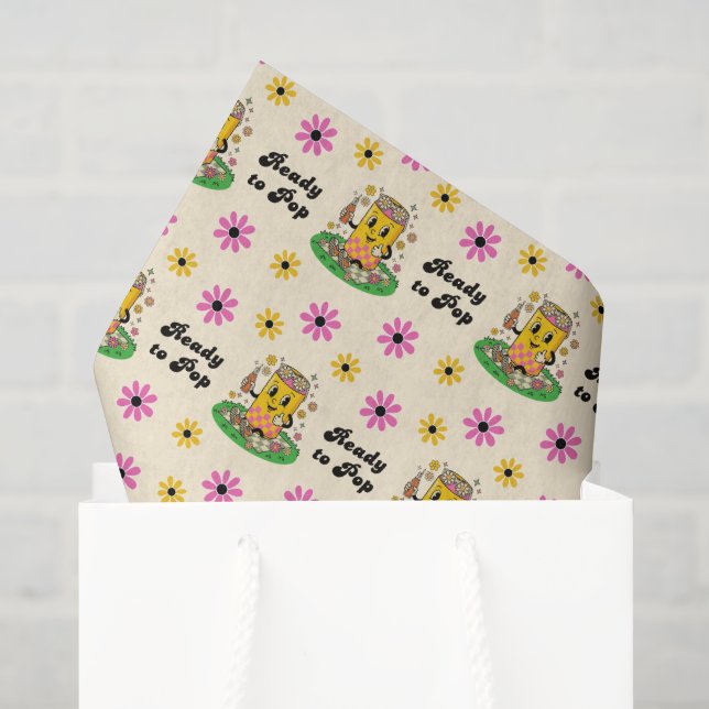 Papel De Seda Dália Rosa Amarela Groovy Moderna Pronta para Desa (Sacola de presentes)