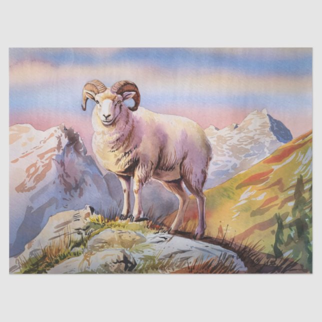 Papel De Seda Dall Sheep Ram em uma Decoupage de Montanha Majest (Frente )