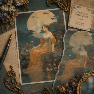Papel De Seda Dama ao Luar, Decoupage Art Nouveau