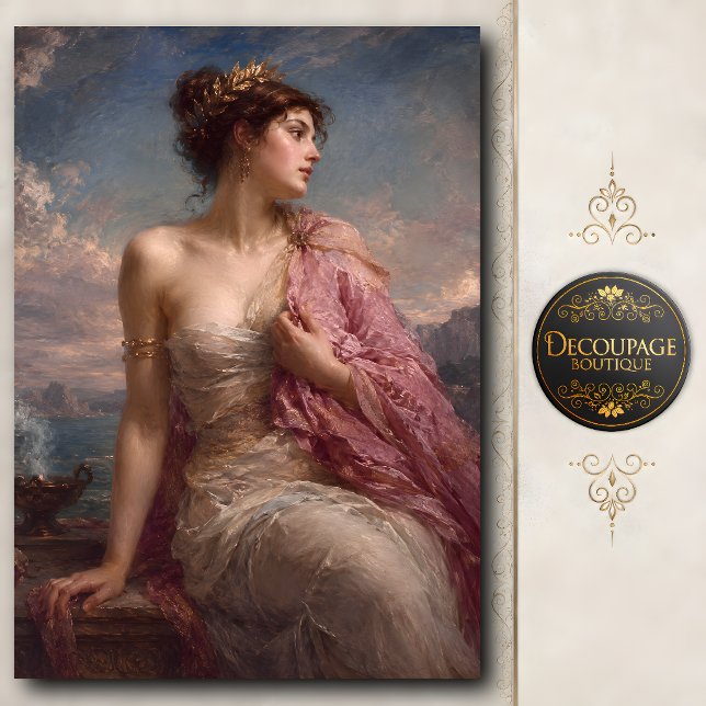 Papel De Seda Dama Clássica em Xale de Seda Rosa (Classical Lady in Rose Silk Shawl Tissue Paper)