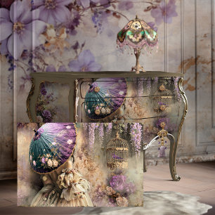 Papel De Seda Dama com guarda-sol, pássaro & gaiola, Floral