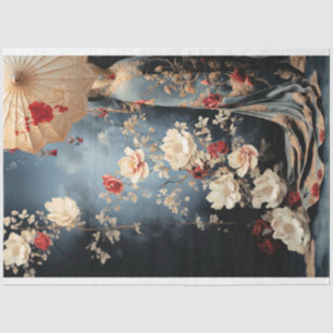 Papel De Seda Dama da Chinoiserie em pé com um guarda-sol Retrat