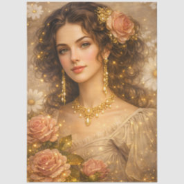 Papel De Seda Dama da Era Vitoriana Estilo de Retrato Rosa Doura