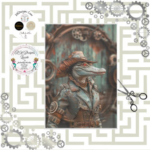 Papel De Seda Dama Gator Decoupage Steampunk Vitoriano Ocidental