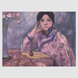 Papel De Seda Dama Japonesa com uma Garrafa de Perfume