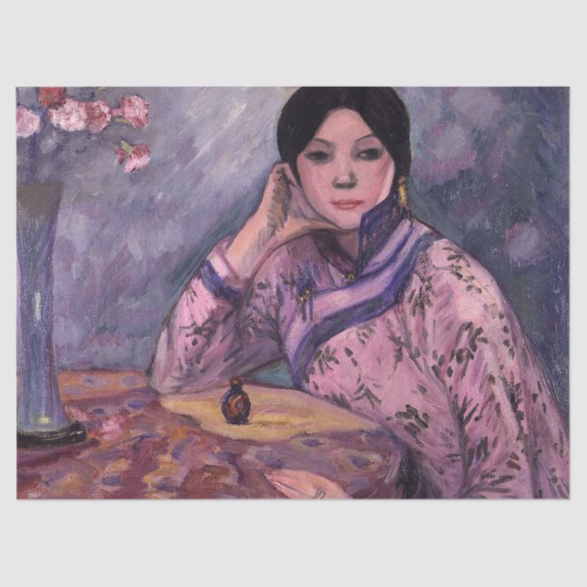 Papel De Seda Dama Japonesa com uma Garrafa de Perfume (Frente )