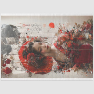 Papel De Seda Dama Japonesa em Red Kimono Desoupage
