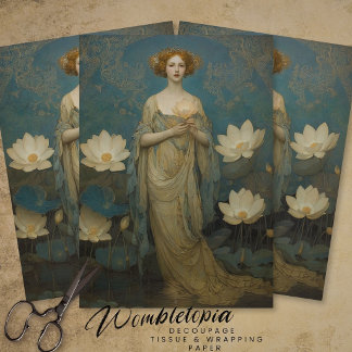 Papel De Seda Dama Vintage com Decoupage de Nenúfares Brancos