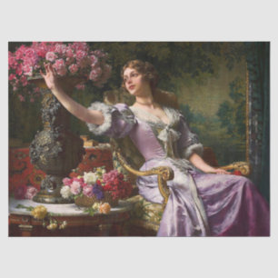Papel De Seda Dama Vintage Em Vestido Lilíaco Rosa E Rosa vermel
