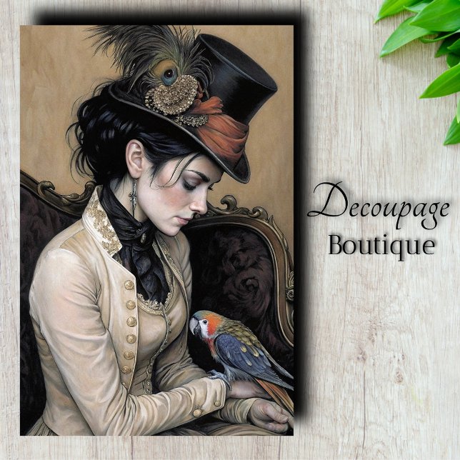 Papel De Seda Dama Vitoriana Decoupage de Papagaio (Victorian Lady Parrot Decoupage Tissue Paper)