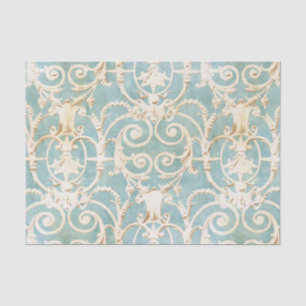 Papel De Seda Damasco azul e bege