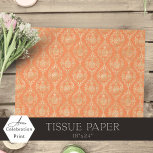 Papel De Seda Damasco de Abacaxi Dourado Laranja Brilhante