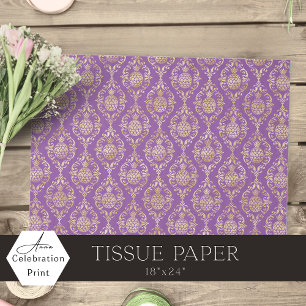 Papel De Seda Damasco de Abacaxi Dourado Roxo Escuro