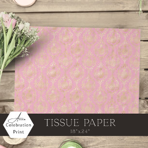 Papel De Seda Damasco de Abacaxi Rosa Bege Dourado