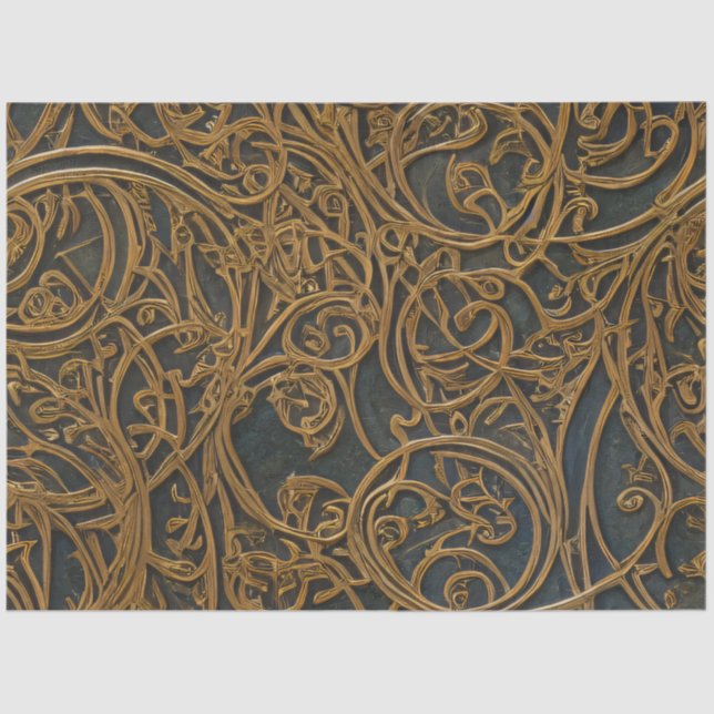 Papel De Seda Damasco de Ornamentado Floral de Bronze Russo (Frente )