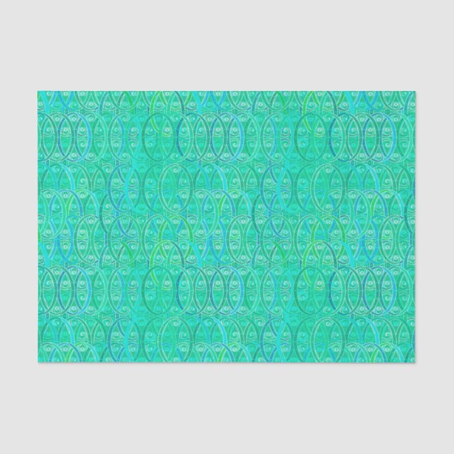 Papel De Seda Damasco do Arabesque - aqua e turquesa (Frente )