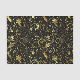 Papel De Seda Damasco Dourado E Preto Elegante
