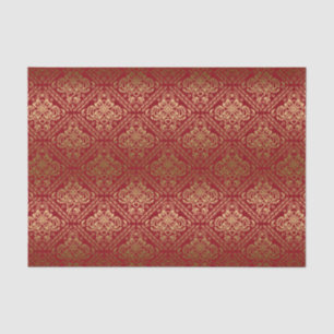 Papel De Seda Damasco Dourado Metálico E Borgona 5