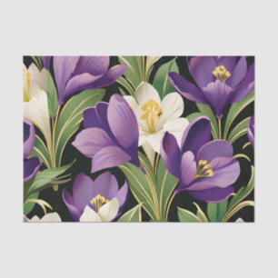 Papel De Seda Damasco Elegante com Flores Crocus