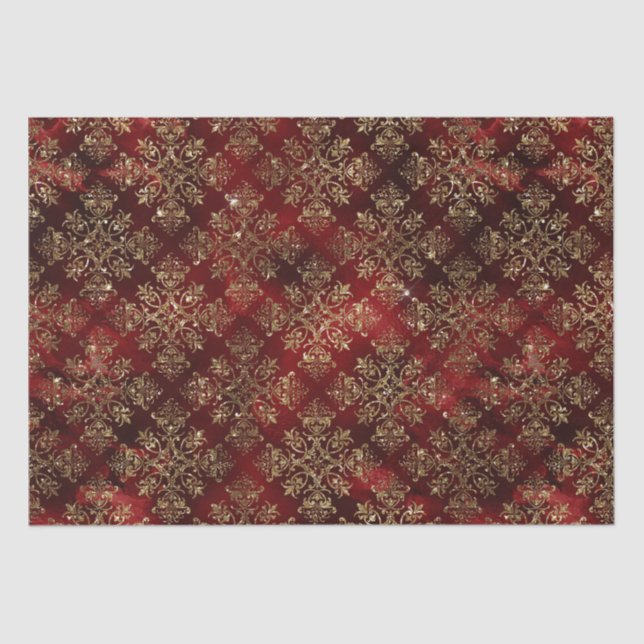 Papel De Seda Damasco Elegante de Natal de Férias Dourado (Frente )