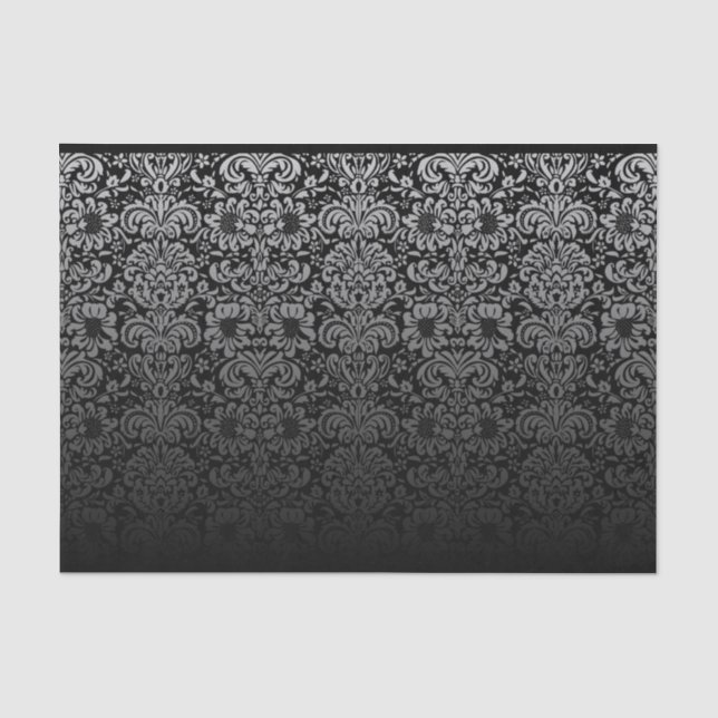 Papel De Seda Damasco elegante (preto e prata) (Frente )