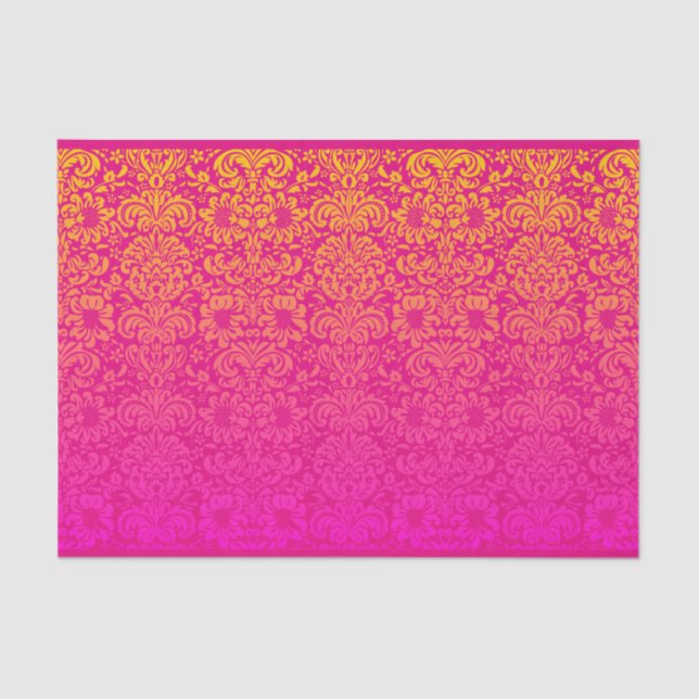 Papel De Seda Damasco elegante (rosa quente e laranja) (Frente )