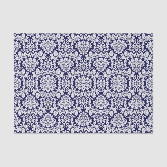 Papel De Seda Damasco floral azul escuro bonito (Frente )