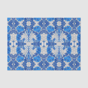 Papel De Seda Damasco Floral, Azul Sapphire e Cinzas