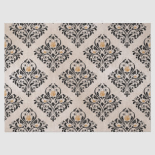 Papel De Seda Damasco Floral Preto na Decoupage do Tan