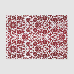 Papel De Seda Damasco Floral Vermelho Escuro