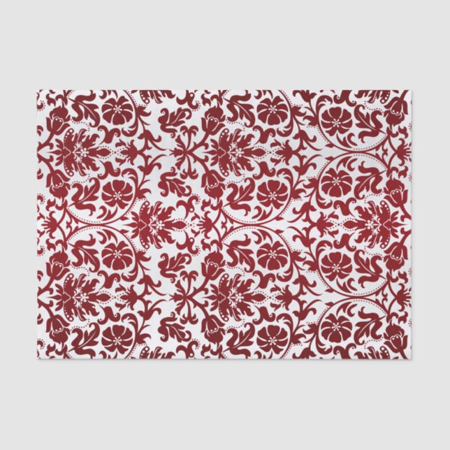 Papel De Seda Damasco Floral Vermelho Escuro (Frente )