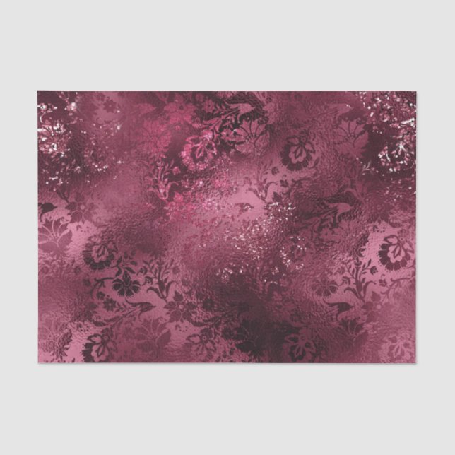 Papel De Seda Damasco Glamour em Lamé Brilho Burgundy (Frente )