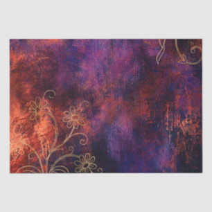 Papel De Seda Damasco Grunge Floral Dourado