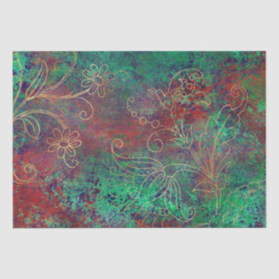 Papel De Seda Damasco Grunge Floral Dourado Vintage
