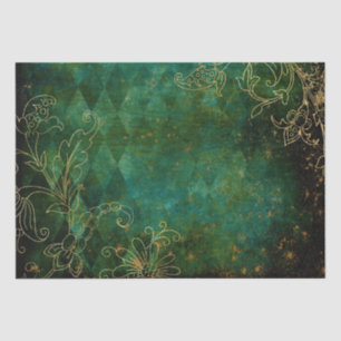 Papel De Seda Damasco Harlequim Floral Dourado Vintage Grunge