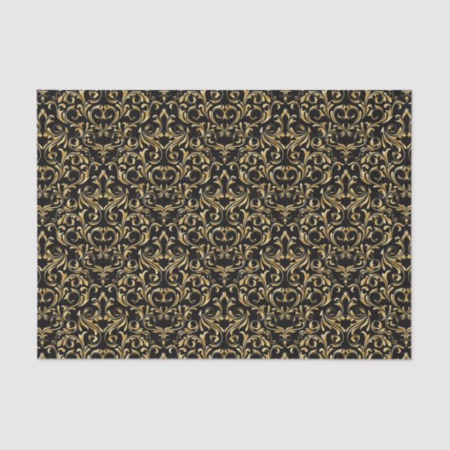 Papel De Seda Damasco preto e Dourado do estilo elegante (Frente )