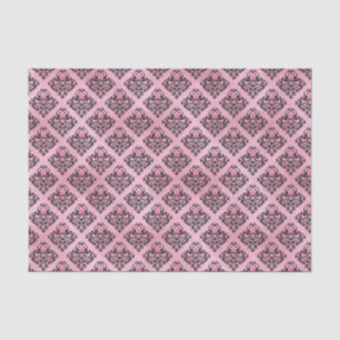 Papel De Seda Damasco rosa e preto