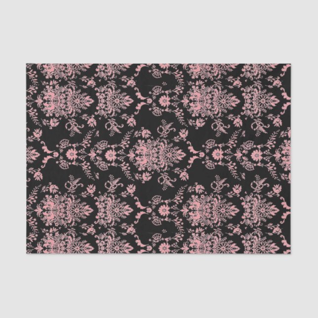 Papel De Seda Damasco rosa e preto (Frente )